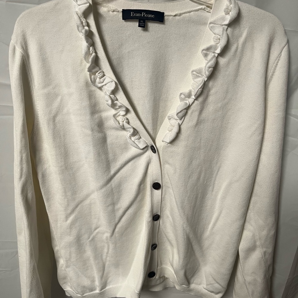 Evan Picone Cream Ruffle Cardigan